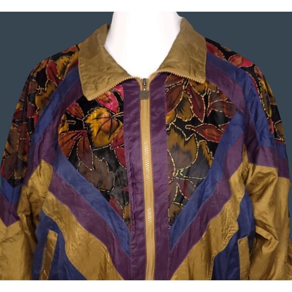 Vintage 80s Active Stuff Womens Bomber Style Jacket S Floral Pattern Oversized - Picture 1 of 6